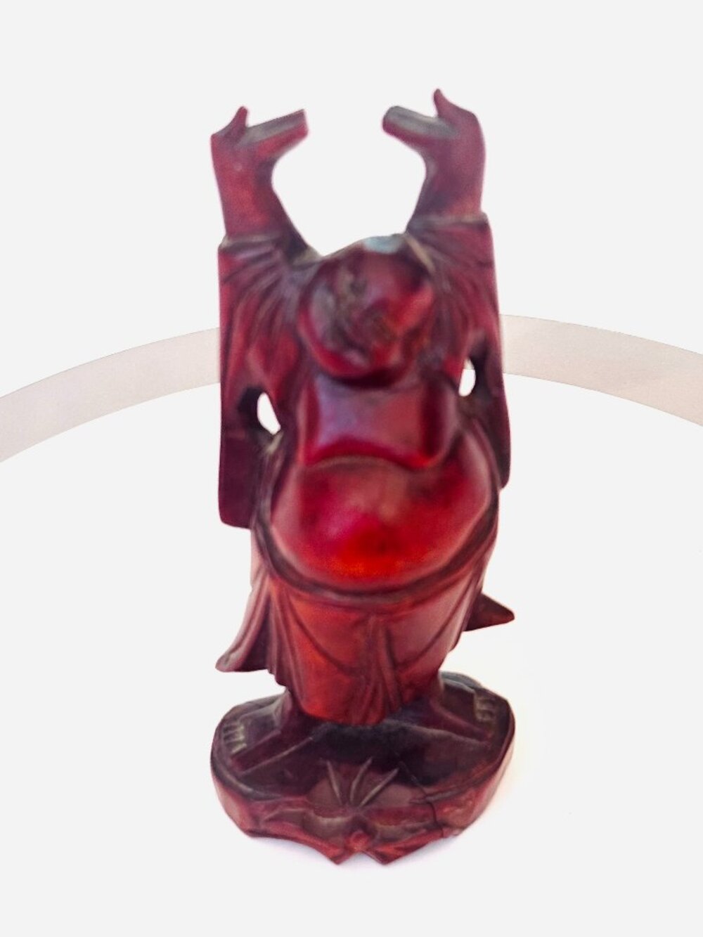 Vtg Chinese 5 " Wood Carved Happy Laughing Buddha Budai Figurine